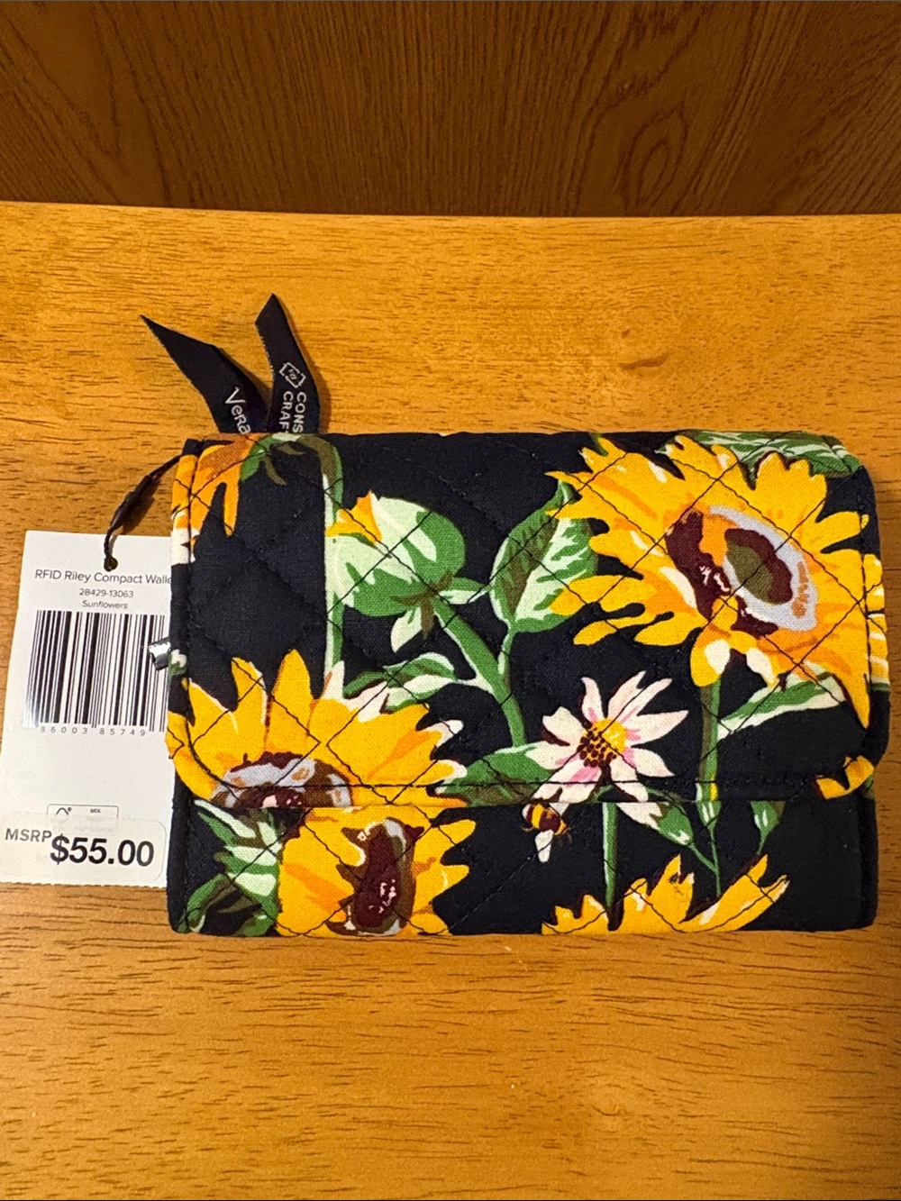Vera Bradley Black Sunflower Quilted Compact Wallet